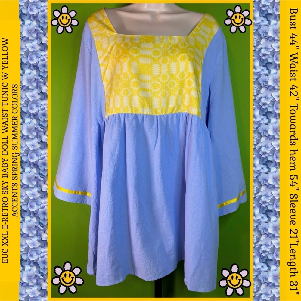 EUC XXL E-RETRO SKY BABY DOLL WAIST TUNIC W YELLOW ACCENTS
